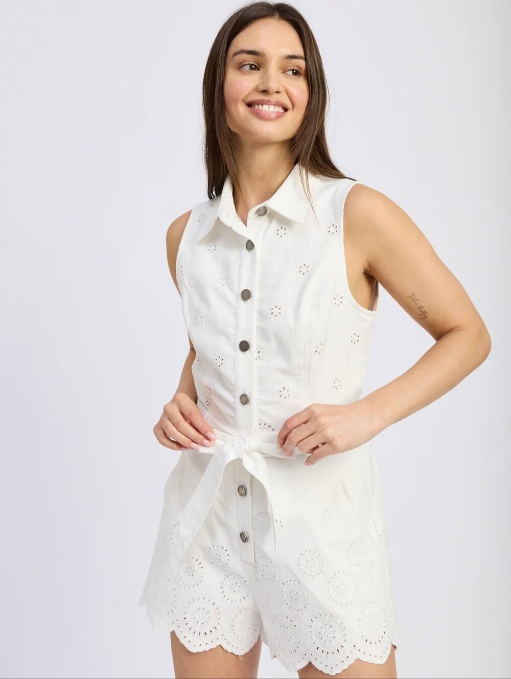 En Saison Cream Eyelet Button Romper